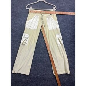 BCBGMAXAZRIA Cream Velour Cargo Pants Shiny Pockets Zip Hem Drawstring S
